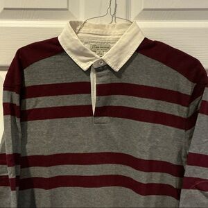J. Crew Men’s Maroon and Gray Striped Rugby Shirt